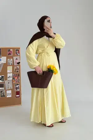 Bloom Bağlamalı Pamuk Vual Elbise Sarı - Nuuwears