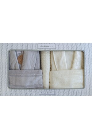 Blossom Happy Aile Bornoz Seti- Gri-Krem - Özdilek