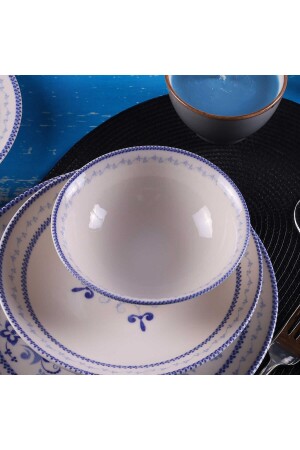Blue Blanc 24 Parça 6 Kişilik Günlük Yemek Takımı Mavi Krem Klasik Db0775 420 - 3