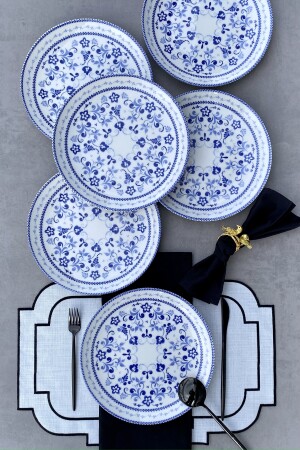 Blue Blanc 25 cm Set mit 6 blauen klassischen Porzellan-Serviertellern für 6 Personen PDTLBLBLNC123 - 1