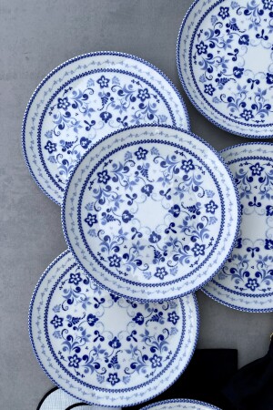 Blue Blanc 25 cm Set mit 6 blauen klassischen Porzellan-Serviertellern für 6 Personen PDTLBLBLNC123 - 2
