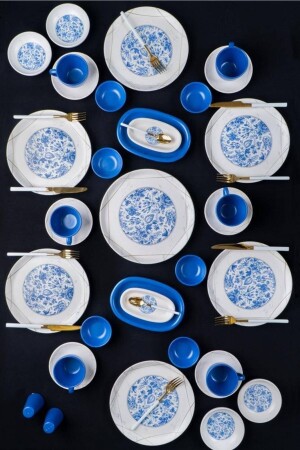 Blue Blanc Porselen Kahvaltı Takımı Mat Mavi HTC-21-0488/1 - 2