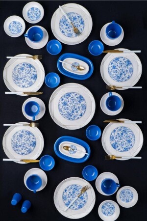 Blue Blanc Porselen Kahvaltı Takımı Mat Mavi HTC-21-0488/1 - 1