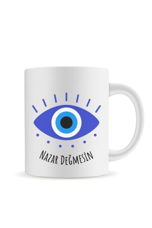 Blue Eye „Do Not Touch the Evil Eye“ bedruckte Porzellan-Tee- und Kaffeetasse FEBK0068 - 3