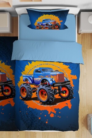 Blue Fire Monster Truck gemustertes Einzelbettbezug-Set für Babys und Kinder evnev00241 - 1