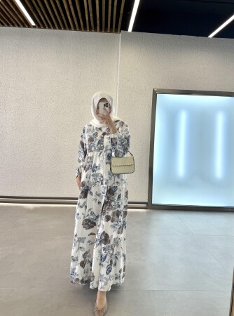 Blue Flower Desenli Elbise - Duendeca