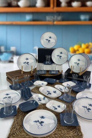 Blue Magic Stapelbares 47-teiliges Frühstücksset für 12 Personen - Keramika