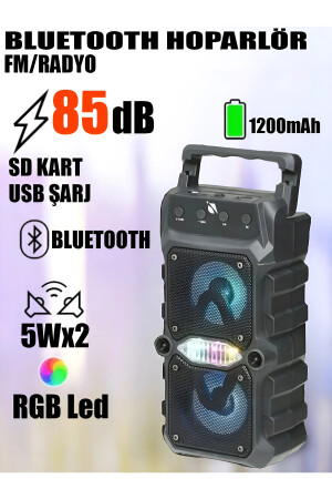 Bluetooth Hoparlör Parti Hoparlörü Işıklı Kablosuz Speaker Ledli Ses Bombası Radyo Usb Sd Girişli resolut1096 - 1