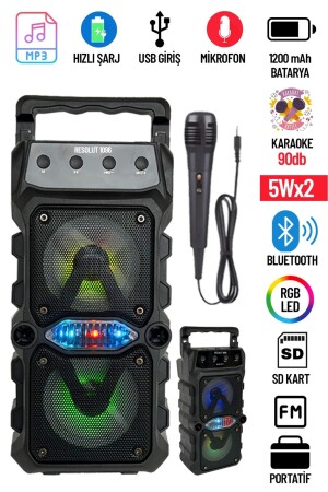 Bluetooth Hoparlör Parti Hoparlörü Karaoke Mikrofon Hediyeli Işıklı Ses Bombası Radyo Usb Sd Girişli 1096karaokehoparlör - 1