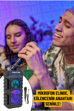 Bluetooth Hoparlör Parti Hoparlörü Karaoke Mikrofon Işıklı Ses Bombası Radyo Usb Sd Girişli resolutkaraoke - 2