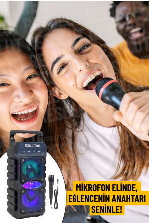 Bluetooth Hoparlör Parti Hoparlörü Karaoke Mikrofon Işıklı Ses Bombası Radyo Usb Sd Girişli resolutkaraoke - 3