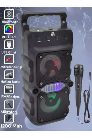 Bluetooth Hoparlör Parti Hoparlörü Karaoke Mikrofon Işıklı Ses Bombası Radyo Usb Sd Girişli resolutkaraoke - 4