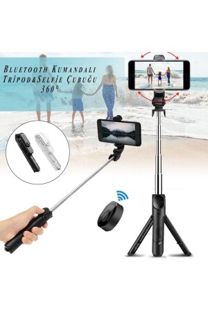 Bluetooth Kumandalı Düz Siyah Selfie Çubuğu-tripod Vlog Telefon Tutucu - 3