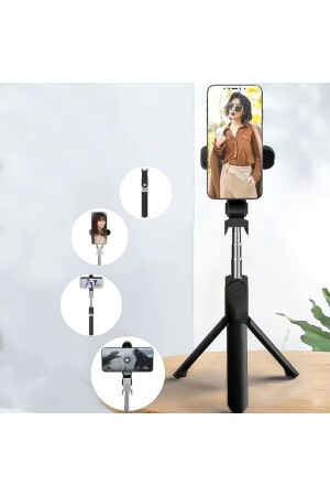 Bluetooth Kumandalı Düz Siyah Selfie Çubuğu-tripod Vlog Telefon Tutucu - 7
