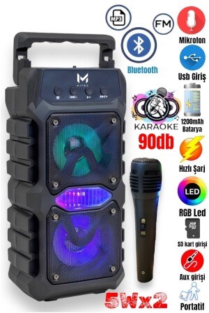 Bluetooth-Lautsprecher, Karaoke-Party-Lautsprecher mit Mikrofon, LED-RGB-Licht, Soundbombe, USB-SD-Eingang, mateoKaraoke - 1