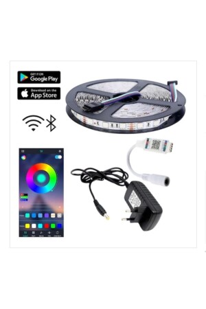 MNZ-Bluetooth فعالة شريط LED RGB - 10 متر 5050 SMD داخلي 3 رقاقة صوت وموسيقى حساسة MSV100RGBBT10M - Masiva