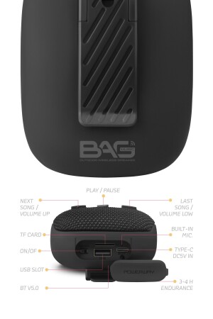 Bluetooth-Taschenlautsprecher mit Speicherkarten-USB-Anschluss und Lenker-Gürtelhalterung, kompatibel mit Fahrrad und Motorrad - 4