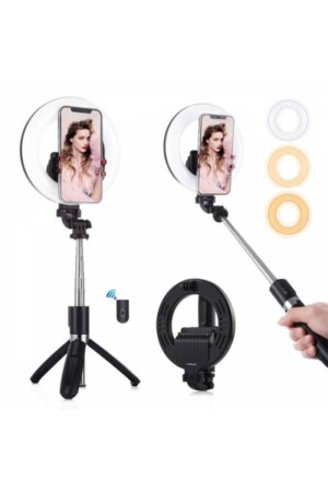 Bluetooth Tripodlu Canlı Yayın Seti 6.3 Inch 16cm Selfy Işığı 1200 Mah 3farklı Ton Selfy 33542-black - 1