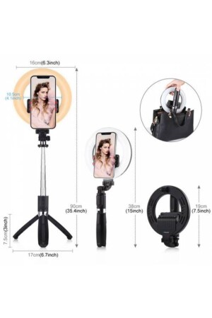 Bluetooth Tripodlu Canlı Yayın Seti 6.3 Inch 16cm Selfy Işığı 1200 Mah 3farklı Ton Selfy 33542-black - 2