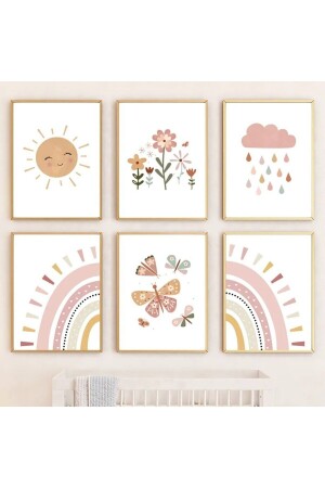 Blumen-Bohemien-Regenbogen-Schmetterling, Kinderzimmer-Dekoration, Ornament, Mädchen, Junge, 6er-Set - 1