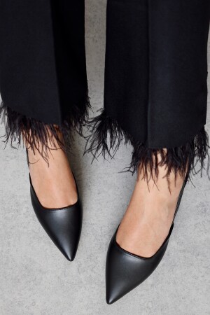 Blush Siyah Mat Deri Sivri Burunlu Kısa Blok Topuklu Kadın Ayakkabı - 7
