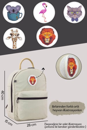 Bobi Beige Wasserdichter Bondit-Stoff, großvolumiger, illustrierter Mutter-Baby-Pflegerucksack - 8