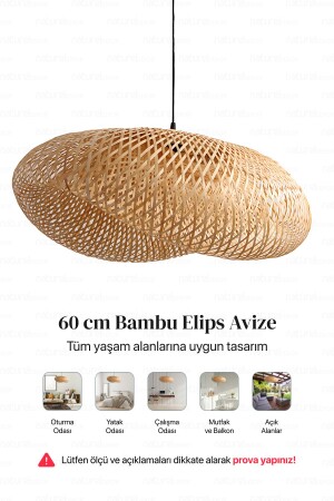 Bohem Bambu Elips Sarkıt Avize Lamba 60cm - Iskandinav- Modern- Bohem- Rattan Aydınlatma - 7