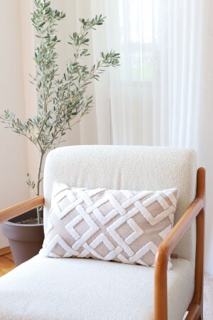 Bohem Özel Tasarım Punch Panç Desen Dekoratif Dikdörtgen Kırlent Kılıfı Mila Bej - Hamur