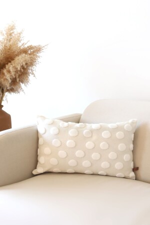 Bohem Özel Tasarım Punch Panç Desen Dekoratif Dikdörtgen Kırlent Kılıfı Point Ekru - Hamur