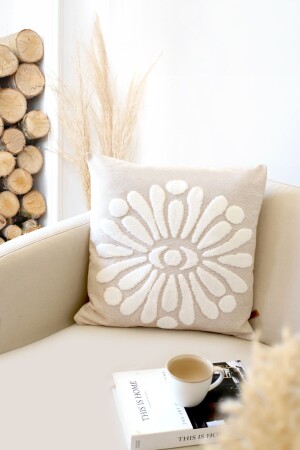 Bohem Özel Tasarım Punch Panç Desen Dekoratif Kırlent Kılıfı Boho Bej - Hamur