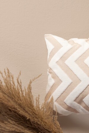 Bohem Özel Tasarım Punch Panç Desen Dekoratif Kırlent Kılıfı Line Bej - Hamur