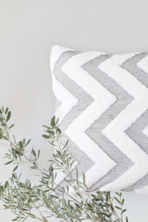 Bohem Özel Tasarım Punch Panç Desen Dekoratif Kırlent Kılıfı Line Gri - Hamur