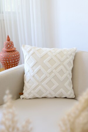 Bohem Özel Tasarım Punch Panç Desen Dekoratif Kırlent Kılıfı Mila Ekru - Hamur