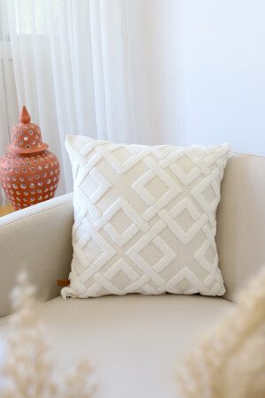 Bohem Özel Tasarım Punch Panç Desen Dekoratif Kırlent Kılıfı Mila Ekru - Hamur