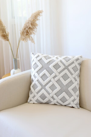 Bohem Özel Tasarım Punch Panç Desen Dekoratif Kırlent Kılıfı Mila Gri - Hamur