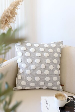 Bohem Özel Tasarım Punch Panç Desen Dekoratif Kırlent Kılıfı Point Gri - Hamur