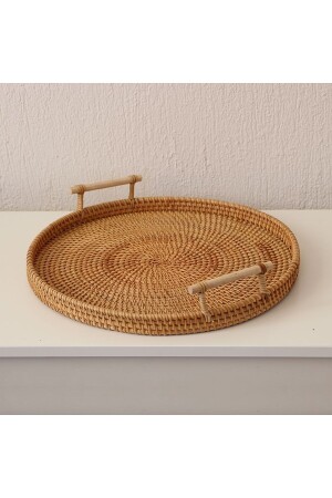 Bohem Rattan Kulplu Hasır Tepsi 35, Iskandinav, Modern NHRTPS-01 - Naturel Home