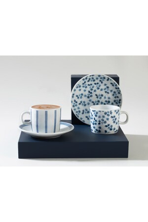 Bohemian Leaf Porzellan-Set mit 2 Kaffeetassen, 80 ml, Dunkelblau, 10037578 - English Home