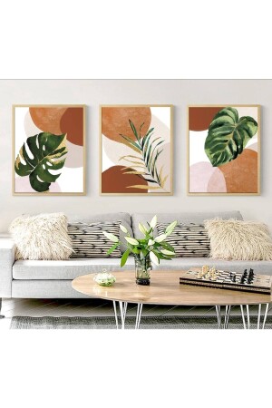 Boho Ahşap Çerçeveli 3 Lü Soyut Dekoratif Tablo bohçer - woodhomeworks