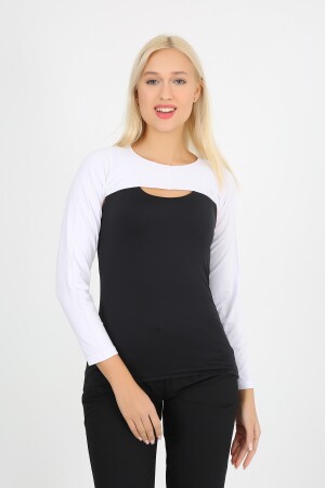 Bolero Düz Beyaz Kadın Tesettür Içe Giyilen Beyaz Uzun Kol Bolero - 1