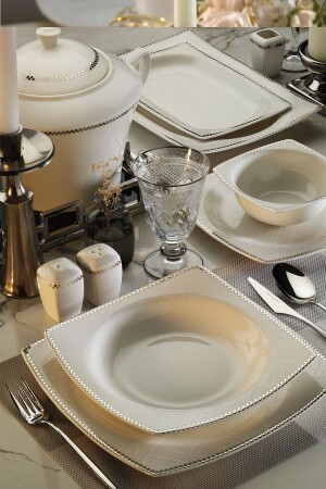 Bone Mare 62 Parça Platin Fileli Yemek Takımı 12394 BNMR62YT43012394 - Kütahya Porselen