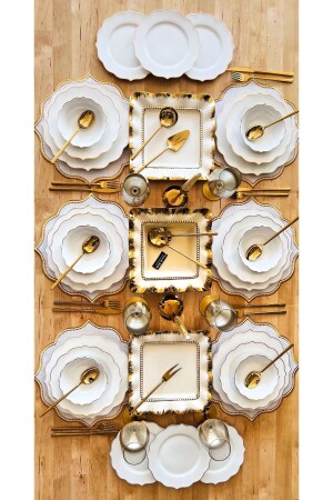 Bone Porselen 142 Parça 12 Kişilik Yemek Takımı Ve Servis Seti Ve Çatal Kaşık Bıçak Seti TR5100 - CASA DE BELLA