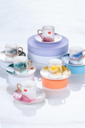 Bonita Set mit 6 frühlingsfarbenen Porzellan-Kaffeetassen 0051 PORJ-009626/12YTY - 1