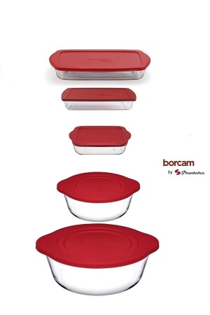 Borcam Kapaklı 5 Prç Çeyiz Seti 59001-59123-59006-59124-59854 Kırmızı Kapaklı 5parçaborcam kborcam1 - Paşabahçe