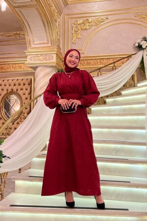 Bordo Jakarlı Abiye - Ceylan Otantik