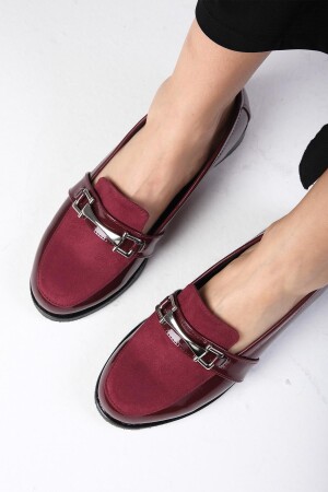 Bordo Renk Rugan Ve Süet Kadın Günlük Oxford Düz Ayakkabı - 1