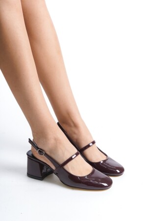 Bordo Rugan - 5cm Kalın Topuk Geniş Burunlu Topuklu Ayakkabı - 4