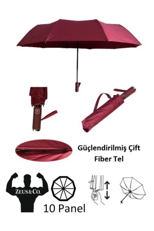 Bordo Rüzgarda Kırılmayan Ekstra Güçlü Ekstra Dayanıklı Tam Otomatik Şemsiye E7002 - 1