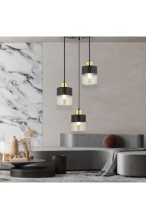 Boris 3-teilige runde schwarz-goldene Pendelleuchte, modernes Jugendzimmer, Küche, Retro-Wohnzimmer-Kronleuchter 3353-03-BL - Apliqa