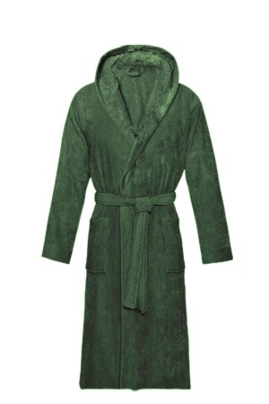 Bornoz %100 Pamuklu Kadın / Erkek Unisex Bornoz Koyu Yeşil Pamuklu Kadife Kapüşonlu Büyük Beden - Mokita Home